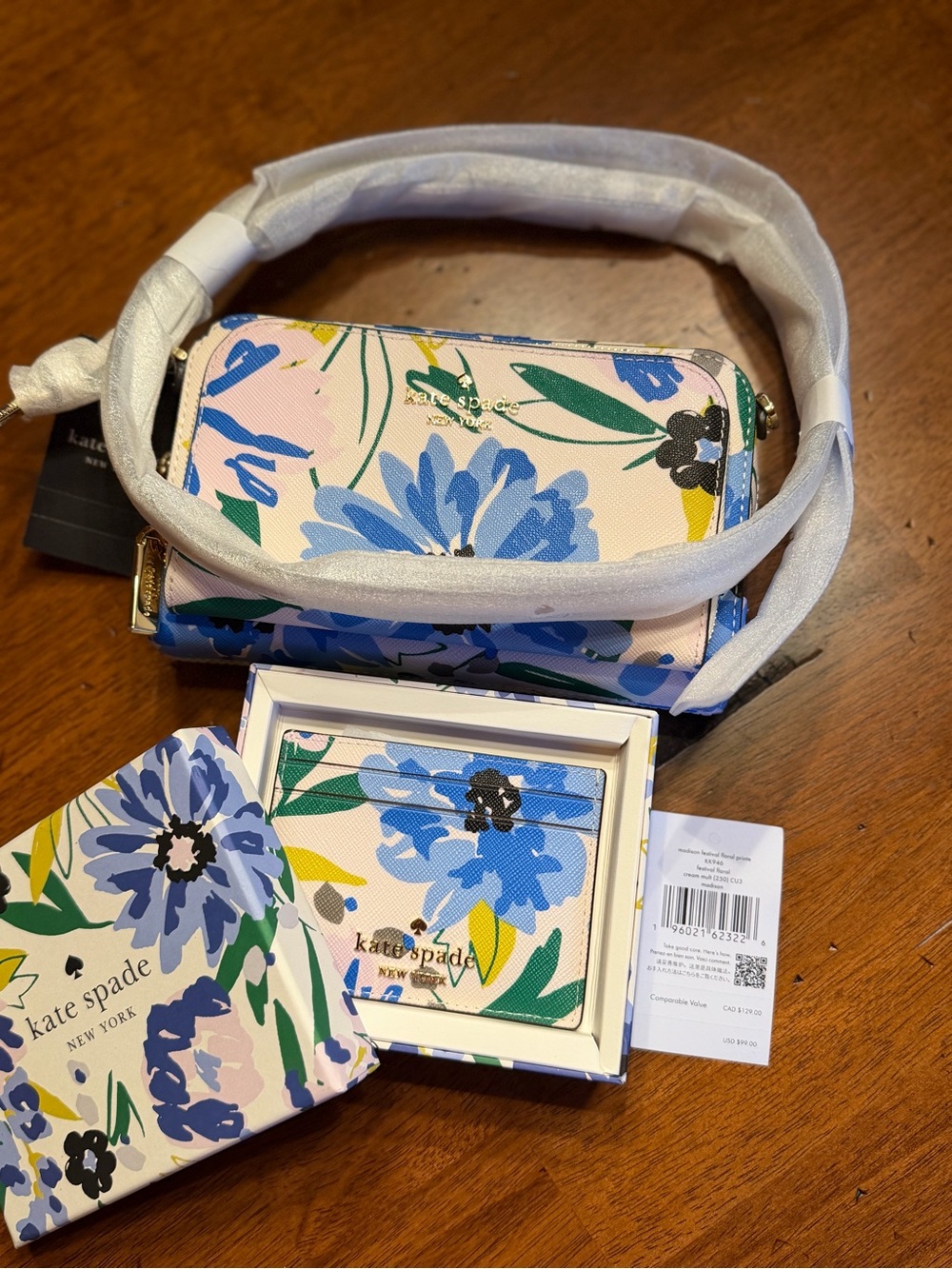 kate spade NEW Pink Canvas Floral Crossbody Bag & Cardholder - Blue Floral $358 - Picture 2 of 14